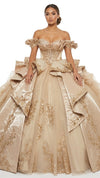Load image into Gallery viewer, Off-Shoulder Crystal Beaded Corset Organza Ruffle Ball Gown Quinceañera Dress by LA307