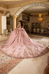 Load image into Gallery viewer, Wholesale Off-Shoulder Crystal Fringe Illusion Corset Baroque Ballgown Quinceañera Gown by LA309