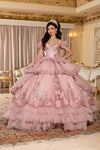 Load image into Gallery viewer, Wholesale Off-Shoulder Satin Corset Tiered Ruffle Ballgown Quinceañera Gown with Train by LA312