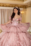 Load image into Gallery viewer, Wholesale Off-Shoulder Satin Corset Tiered Ruffle Ballgown Quinceañera Gown with Train by LA312