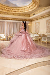 Load image into Gallery viewer, Wholesale Off-Shoulder Satin Corset Tiered Ruffle Ballgown Quinceañera Gown with Train by LA312