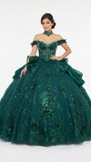 Load image into Gallery viewer, Wholesale Off-Shoulder Sweetheart Glitter Tulle Ball Gown with Floral Appliqué and Bow Back by LA313 - - Quinceanera Dress LA MERCHANDISE