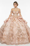 Load image into Gallery viewer, Wholesale Off-Shoulder Sweetheart Glitter Tulle Ball Gown with Floral Appliqué and Bow Back by LA313 - - Quinceanera Dress LA MERCHANDISE