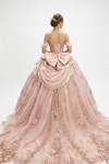 Load image into Gallery viewer, Wholesale Off-Shoulder Sweetheart Glitter Tulle Ball Gown with Floral Appliqué and Bow Back by LA313 - - Quinceanera Dress LA MERCHANDISE