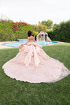Load image into Gallery viewer, LA314 Wholesale Off-Shoulder Quinceañera Ball Gown with Lace Sequin Appliqués &amp; Oversized Back Bow - - Quinceanera Dresses LA MERCHANDISE
