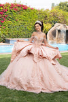Load image into Gallery viewer, LA314 Wholesale Off-Shoulder Quinceañera Ball Gown with Lace Sequin Appliqués &amp; Oversized Back Bow - - Quinceanera Dresses LA MERCHANDISE