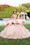 Load image into Gallery viewer, LA314 Wholesale Off-Shoulder Quinceañera Ball Gown with Lace Sequin Appliqués &amp; Oversized Back Bow - ROSEGOLD - Quinceanera Dresses LA MERCHANDISE