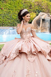 Load image into Gallery viewer, LA314 Wholesale Off-Shoulder Quinceañera Ball Gown with Lace Sequin Appliqués &amp; Oversized Back Bow - - Quinceanera Dresses LA MERCHANDISE