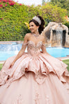 Load image into Gallery viewer, LA314 Wholesale Off-Shoulder Quinceañera Ball Gown with Lace Sequin Appliqués &amp; Oversized Back Bow - - Quinceanera Dresses LA MERCHANDISE