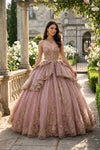 Load image into Gallery viewer, Wholesale Sweetheart Beaded Halter Glitter Tulle Ball Gown with Lace Appliqué Bow Back by LA316 - ROSEGOLD - Quinceanera Dress LA Merchandise
