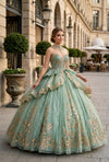 Load image into Gallery viewer, Wholesale Sweetheart Beaded Halter Glitter Tulle Ball Gown with Lace Appliqué Bow Back by LA316 - SAGE - Quinceanera Dress LA Merchandise