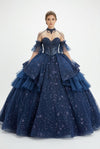 Load image into Gallery viewer, Wholesale Off-Shoulder Sweetheart Beaded Glitter Tulle Ball Gown with Floral Lace Appliqué by LA317 - - Quinceanera Dress LA Merchandise