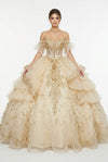 Load image into Gallery viewer, Wholesale Off-Shoulder Sweetheart Beaded Glitter Tulle Ball Gown with Floral Lace Appliqué by LA317 - - Quinceanera Dress LA Merchandise