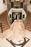 Cargar imagen en el visor de la galería, LA319 Wholesale Off-Shoulder Sweetheart Corset Glitter Quinceañera Ball Gown with Sweeping Train - - Quinceanera Dress LA Merchandise