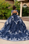 Cargar imagen en el visor de la galería, LA320 Wholesale Navy/Silver Sleeveless Quinceanera Gown with Detachable Cape Lace Appliques Train