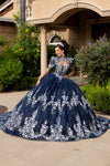 Cargar imagen en el visor de la galería, LA320 Wholesale Navy/Silver Sleeveless Quinceanera Gown with Detachable Cape Lace Appliques Train