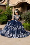 Cargar imagen en el visor de la galería, LA320 Wholesale Navy/Silver Sleeveless Quinceanera Gown with Detachable Cape Lace Appliques Train