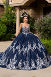 Cargar imagen en el visor de la galería, LA320 Wholesale Navy/Silver Sleeveless Quinceanera Gown with Detachable Cape Lace Appliques Train