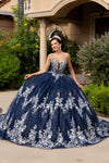 Cargar imagen en el visor de la galería, LA320 Wholesale Navy/Silver Sleeveless Quinceanera Gown with Detachable Cape Lace Appliques Train