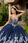 Cargar imagen en el visor de la galería, LA320 Wholesale Navy/Silver Sleeveless Quinceanera Gown with Detachable Cape Lace Appliques Train