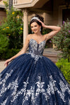 Cargar imagen en el visor de la galería, LA320 Wholesale Navy/Silver Sleeveless Quinceanera Gown with Detachable Cape Lace Appliques Train