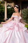 Cargar imagen en el visor de la galería, LA321 Wholesale Off-Shoulder Satin Beaded Sweetheart Bodice Lace Appliqués Bow &amp; Train Ball Gown