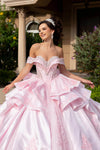 Cargar imagen en el visor de la galería, LA321 Wholesale Off-Shoulder Satin Beaded Sweetheart Bodice Lace Appliqués Bow &amp; Train Ball Gown