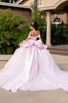 Cargar imagen en el visor de la galería, LA321 Wholesale Off-Shoulder Satin Beaded Sweetheart Bodice Lace Appliqués Bow &amp; Train Ball Gown