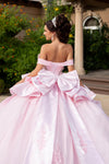 Cargar imagen en el visor de la galería, LA321 Wholesale Off-Shoulder Satin Beaded Sweetheart Bodice Lace Appliqués Bow &amp; Train Ball Gown