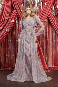 LA Merchandise LA7923 Long Sleeve Embroidered Gala Gown - MAUVE - Dress LA Merchandise
