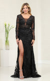 Load image into Gallery viewer, La Merchandise LA7972 Long Sleeve Slit Glitter Gown - BLACK - Dress LA Merchandise