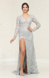 Load image into Gallery viewer, La Merchandise LA7972 Long Sleeve Slit Glitter Gown - PLATINUM - Dress LA Merchandise