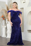 Load image into Gallery viewer, LA Merchandise LA7992 Off-Shoulder Long Sequin Feather Prom Dress - ROYAL BLUE - Dress LA Merchandise