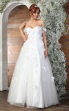 Load image into Gallery viewer, Wholesale Off Shoulder A-Line Wedding Dress with 3D Floral Appliqué &amp; Lace-Up Back by LA8034 - IVORY - Wedding Dresses LA Merchandise