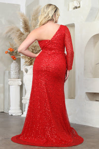 LA Merchandise LA8038 Ruffle Asymmetrical Red Carpet Sequin Gown - - Dress LA Merchandise