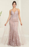 Cargar imagen en el visor de la galería, LA Merchandise LA8051 Spaghetti Straps Plunging V-neck Evening Gown - MAUVE - Dress LA Merchandise