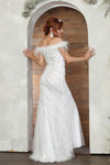 Load image into Gallery viewer, LA Merchandise LA8064B Feathered Sequin Ivory High Slit Bridal Gown - - Dress LA Merchandise