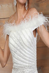 Load image into Gallery viewer, LA Merchandise LA8064B Feathered Sequin Ivory High Slit Bridal Gown - - Dress LA Merchandise
