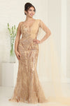 Load image into Gallery viewer, LA Merchandise LA8066 Beaded Red-Carpet Sheer Overlay Long Gown - GOLD - Dress LA Merchandise