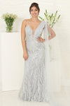 Load image into Gallery viewer, LA Merchandise LA8066 Beaded Red-Carpet Sheer Overlay Long Gown - SILVER - Dress LA Merchandise