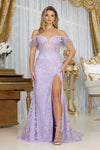 Load image into Gallery viewer, LA Merchandise LA8072 Corset Bodice Feather Off-Shoulder Gala Gown - LILAC - Dress LA Merchandise
