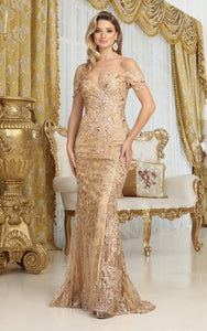 LA Merchandise LA8074 Off Shoulder Special Occasion Formal Gown - GOLD - Dress LA Merchandise