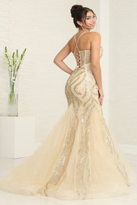 LA Merchandise LA8078 Spaghetti Strap Tulle Beaded Prom Gown - - Dress LA Merchandise