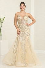 Load image into Gallery viewer, LA Merchandise LA8078 Spaghetti Strap Tulle Beaded Prom Gown - GOLD - Dress LA Merchandise