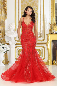 LA Merchandise LA8078 Spaghetti Strap Tulle Beaded Prom Gown - RED - Dress LA Merchandise