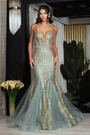 Load image into Gallery viewer, LA Merchandise LA8079 Gold Embellished Evening Mermaid Gown - SAGE GOLD - Dress LA Merchandise