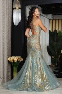LA Merchandise LA8079 Gold Embellished Evening Mermaid Gown - - Dress LA Merchandise