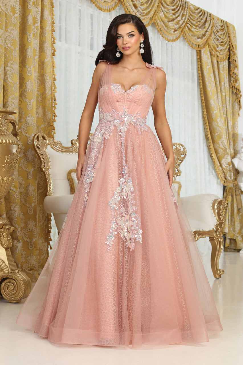LA Merchandise LA8080 A-Line RoseGold Floral Pattern Gala Dress - ROSE GOLD - Dress LA Merchandise