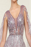 Load image into Gallery viewer, LA Merchandise LA8082 Sequin Mauve Shoulder Cape Prom Evening Gown - - Dress LA Merchandise