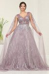 Load image into Gallery viewer, LA Merchandise LA8082 Sequin Mauve Shoulder Cape Prom Evening Gown - MAUVE - Dress LA Merchandise